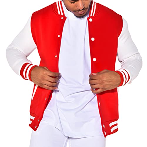 Oanviso Jacken Herren College Jacke Baseballjacke Mehrfarbig Varsity Jacket mit Schalkragen Unisex Mode Sportjacke Leichtes Sweatjacke Urban Mäntel Slim Fit Übergangsjacke A Rot L von Oanviso