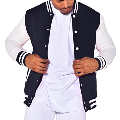 Oanviso Jacken Herren College Jacke Baseballjacke Mehrfarbig Varsity Jacket mit Schalkragen Unisex Mode Sportjacke Leichtes Sweatjacke Urban Mäntel Slim Fit Übergangsjacke A Schwarz XXL von Oanviso