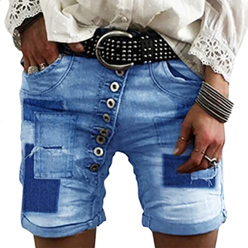 Oanviso Jeans Short Damen High Waist Denim Bermuda-Shorts Basic Stretch Shorts mit Aufschlag Tarnung Kurze Hose Short Boyfriend Caprihose im Used Look C Hellblau L Oanviso Jeans Short Damen High Waist Denim Bermuda-Shorts Basic Stretch Shorts mit Aufschlag Tarnung Kurze Hose Short Boyfriend Caprihose im Used Look C Hellblau L von Oanviso