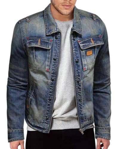 Oanviso Jeansjacke Denim Jacket Herren Outerwear Jeans Übergangsjacke Motorrad Jacken Slim Fit Vintage Stretch Jeans Freizeitjacke Jeansmantel Männer Jeansjacke Outdoor A 02 M von Oanviso