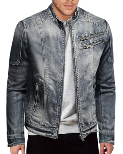 Oanviso Jeansjacke Herren Denim Jacket Outerwear Jeans Übergangsjacke Motorrad Jacken Slim Fit Vintage Stretch Jeans Freizeitjacke Jeansmantel Männer Jeansjacke Outdoor A 01 L von Oanviso