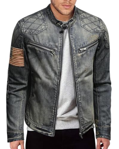 Oanviso Jeansjacke Herren Denim Jacket Outerwear Jeans Übergangsjacke Motorrad Jacken Slim Fit Vintage Stretch Jeans Freizeitjacke Jeansmantel Männer Jeansjacke Outdoor A 03 3XL von Oanviso