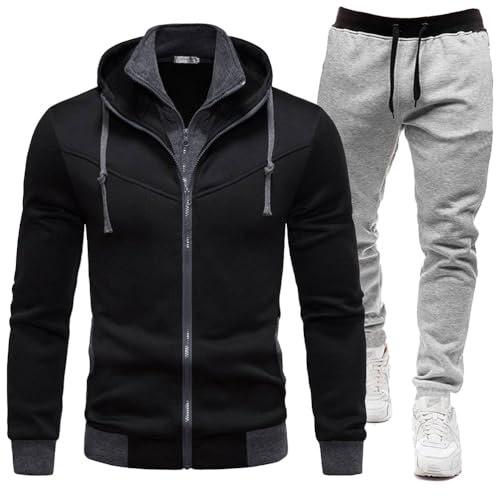 Oanviso Jogginganzug Herren 2 Set Trainingsanzug Mode Freizeitanzug Gym Outdoor Laufanzug Zip Up Hoodie Kapuzenjacke Sweatjacke Sporthose Sportanzug Outfits Herbst C Schwarz 3XL von Oanviso