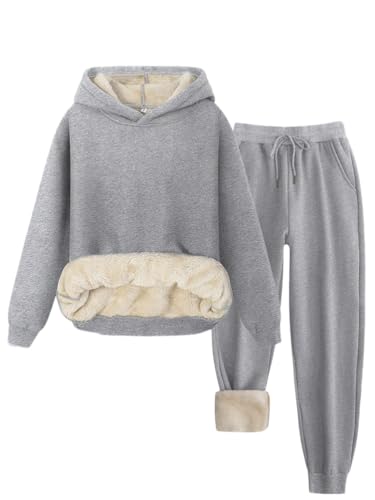Oanviso Jogginganzug Unisex Warm Winter Trainingsanzug Fleece Gefüttert Kapuzenpullover Hoodie Sporthose Zweiteiler Outfit Fitnessanzug Hausanzug Laufbekleidung A Grau XL von Oanviso