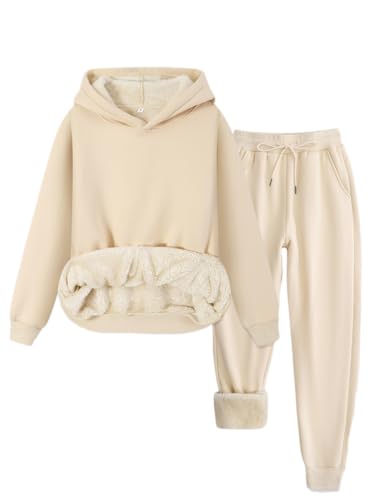 Oanviso Jogginganzug Unisex Warm Winter Trainingsanzug Fleece Gefüttert Kapuzenpullover Hoodie Sporthose Zweiteiler Outfit Fitnessanzug Hausanzug Laufbekleidung A Khaki M von Oanviso