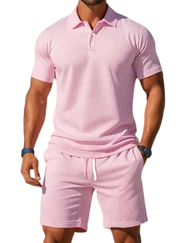 Oanviso Jogginganzug für Herren Kurzarm Polo Hemd und Shorts Sommer Sportanzug 2 Teiliges Outfit Set Poloshirt Sporthose Mode Freizeitanzug für Männer A Rosa 3XL Oanviso Jogginganzug für Herren Kurzarm Polo Hemd und Shorts Sommer Sportanzug 2 Teiliges Outfit Set Poloshirt Sporthose Mode Freizeitanzug für Männer A Rosa 3XL von Oanviso