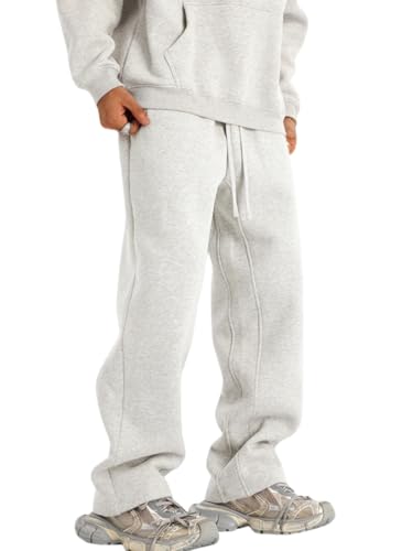Oanviso Jogginghose Herren Baumwolle Dicke Breite Jogger Hosen Baggy Warme Fleece Gefütterte Weit Gym Sporthosen Winter Herbst Trouser Pants Lang mit Tunnelzug Mode Sweathose A 03 XS von Oanviso