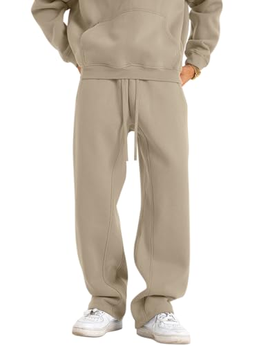 Oanviso Jogginghose Herren Baumwolle Dicke Breite Jogger Hosen Baggy Warme Fleece Gefütterte Weit Gym Sporthosen Winter Herbst Trouser Pants Lang mit Tunnelzug Mode Sweathose A 05 XS von Oanviso