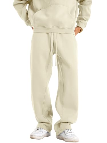 Oanviso Jogginghose Herren Baumwolle Dicke Breite Jogger Hosen Baggy Warme Fleece Gefütterte Weit Gym Sporthosen Winter Herbst Trouser Pants Lang mit Tunnelzug Mode Sweathose A 06 XS von Oanviso