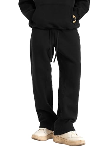 Oanviso Jogginghose Herren Baumwolle Dicke Breite Jogger Hosen Baggy Warme Fleece Gefütterte Weit Gym Sporthosen Winter Herbst Trouser Pants Lang mit Tunnelzug Mode Sweathose A 13 XS von Oanviso
