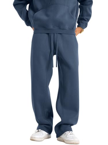 Oanviso Jogginghose Herren Baumwolle Dicke Breite Jogger Hosen Baggy Warme Fleece Gefütterte Weit Gym Sporthosen Winter Herbst Trouser Pants Lang mit Tunnelzug Mode Sweathose A 17 XS von Oanviso