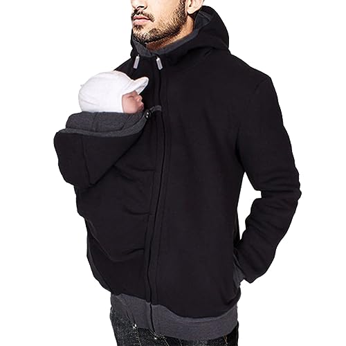 Oanviso Känguru Hoodie für Herren Babytrage Pullover Warme Babytrage Mantel Langarm Kapuzenjacke Känguru Shirt für Papa und Baby 2 in1 Tragejacke Männer Comfort Kängurujacke A Schwarz XL von Oanviso