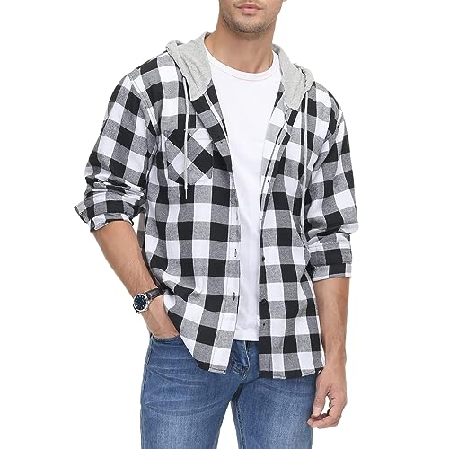 Oanviso Kapuzenhemd Herren Kariert Hemd Hoodies Karierte Freizeithemd Langarm Shirt mit Kapuze Klassisch Mantel Leicht Jacke Regular Fit Hemdjacke Casual Kariertjacke mit Knopfleiste Frühling A 05 L von Oanviso