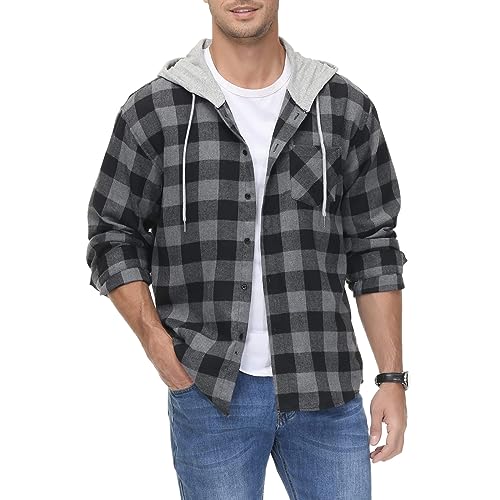 Oanviso Kapuzenhemd Herren Kariert Hemd Hoodies Karierte Freizeithemd Langarm Shirt mit Kapuze Klassisch Mantel Leicht Jacke Regular Fit Hemdjacke Casual Kariertjacke mit Knopfleiste Frühling A 06 L von Oanviso