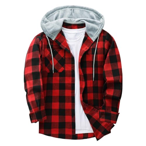 Oanviso Kapuzenhemd Herren Kariert Hemd Hoodies Karierte Freizeithemd Langarm Shirt mit Kapuze Klassisch Mantel Leicht Jacke Regular Fit Hemdjacke Casual Kariertjacke mit Knopfleiste Frühling D 06 XL von Oanviso
