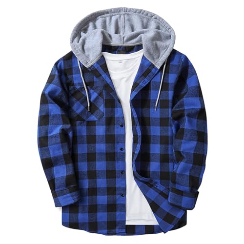 Oanviso Kapuzenhemd Herren Kariert Hemd Hoodies Karierte Freizeithemd Langarm Shirt mit Kapuze Klassisch Mantel Leicht Jacke Regular Fit Hemdjacke Casual Kariertjacke mit Knopfleiste Frühling D 07 XL von Oanviso