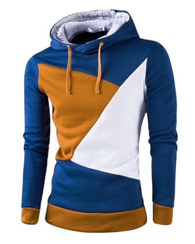 Oanviso Kordelzug Hoodie für Herren Fleecesweatshirt mit Kapuze Freizeit Feuchtigkeitsableitende Sweatshirt Winter Langarm Farbblock Pullover Fitness Jogging Sport Style I Blau M von Oanviso