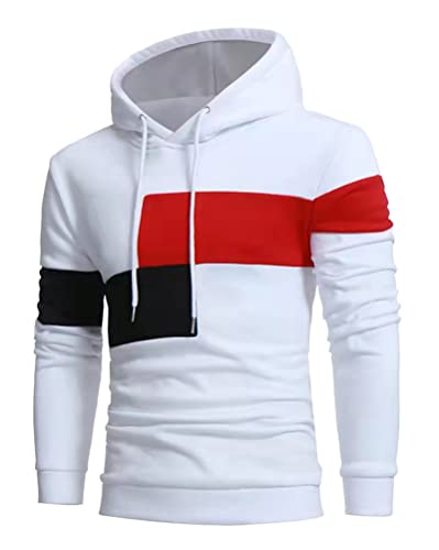 Oanviso Kordelzug Hoodie für Herren Winter Langarm Farbblock Pullover Fleecesweatshirt mit Kapuze Freizeit Feuchtigkeitsableitende Sweatshirt Fitness Jogging Sport Style A Weiß M von Oanviso