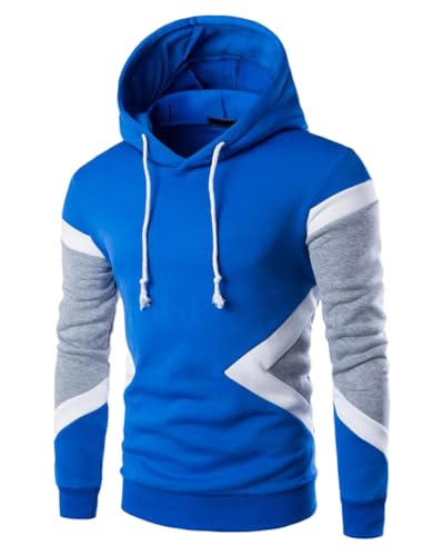 Oanviso Kordelzug Hoodie für Herren Winter Langarm Farbblock Pullover Fleecesweatshirt mit Kapuze Freizeit Feuchtigkeitsableitende Sweatshirt Fitness Jogging Sport Style C Blau M von Oanviso