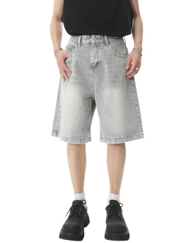 Oanviso Kurze Hose Herren Y2K Hip Hop Baggy Reißverschluss Schaltfläche Jeans Shorts Denim Gerade Sommer Streetwear A Grau M von Oanviso
