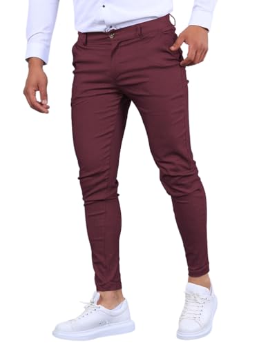 Oanviso Lässige Karohose für Herren Bleistifthose mit Taschen Klassisch Business-Hose Slim Fit Anzughose Casual Stretch Hose Karierte Formelle Hosen Sporthosen für Frühling und Herbst H Rotwein XS von Oanviso