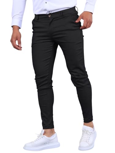 Oanviso Lässige Karohose für Herren Bleistifthose mit Taschen Klassisch Business-Hose Slim Fit Anzughose Casual Stretch Hose Karierte Formelle Hosen Sporthosen für Frühling und Herbst H Schwarz02 S von Oanviso