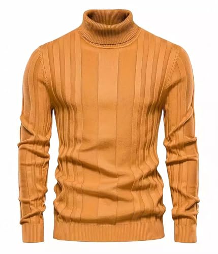 Oanviso Langarmshirt Herren Basic Slim Fit Stretch Rollkragenshirt Pullover Dünn Leicht Freizeit Rolli Pulli Langarm Unterhemd Warme Rollkragen Sweatshirt Turtleneck Sweater Gelb L von Oanviso
