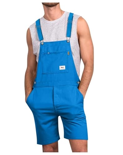 Oanviso Latzhose Herren Jumpsuit Cargo Overall Kurze Arbeitshose Loose Fit Retro Sommer Shorts mit Taschen Overalls Latzanzug Kurz Jumpsuits Männer Streetwear Casual A Blau XL von Oanviso