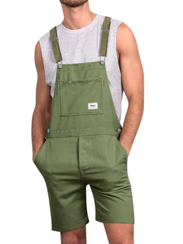 Oanviso Latzhose Herren Jumpsuit Cargo Overall Kurze Arbeitshose Loose Fit Retro Sommer Shorts mit Taschen Overalls Latzanzug Kurz Jumpsuits Männer Streetwear Casual A Grün 3XL von Oanviso