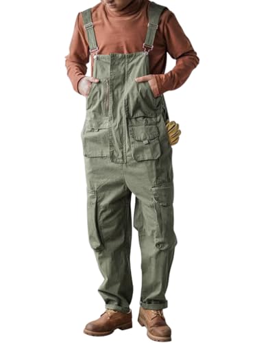 Oanviso Latzhose Overalls Herren Cargo Retro Jumpsuit Arbeitshose Loose Fit Latzanzug Multitaschen Arbeitslatzhosen für Handwerker, Schreiner und viele andere A Grün XL von Oanviso