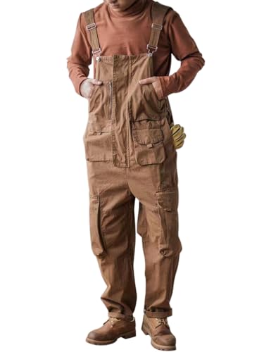 Oanviso Latzhose Overalls Herren Cargo Retro Jumpsuit Arbeitshose Loose Fit Latzanzug Multitaschen Arbeitslatzhosen für Handwerker, Schreiner und viele andere A Khaki 3XL von Oanviso