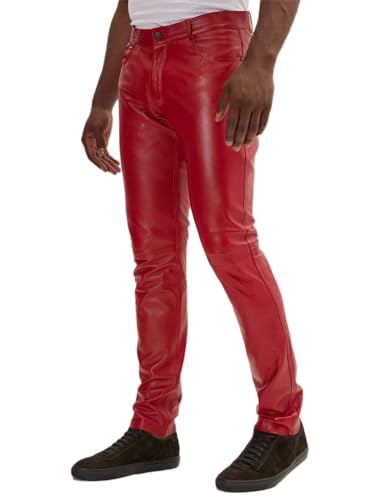 Oanviso Lederhose Herren PU Leder Bikerhose Kunstleder Hosen Slim Fit Lange Hosen Bleistifthose Elastisch Motorrad Lederhose Weich Einfarbig Punk Leder Hosen A Rot XXL Oanviso Lederhose Herren PU Leder Bikerhose Kunstleder Hosen Slim Fit Lange Hosen Bleistifthose Elastisch Motorrad Lederhose Weich Einfarbig Punk Leder Hosen A Rot XXL von Oanviso
