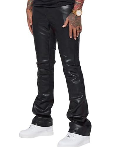 Oanviso Lederhose PU Leder Herren Bikerhose Kunstleder Hosen Slim Fit Lange Hosen Bleistift Hose Motorrad Lederhosen Weich Hip Hop Leder Hosen Punk Skinny Pants Strech Hose Bühnenshow A Schwarz XL von Oanviso