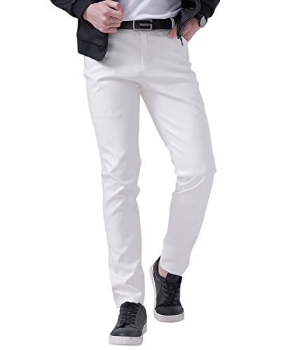 Oanviso Lederhosen Herren Herrenhosen Freizeithose mit Reißverschluss Mode Herbst Lange Gerade Hosen Einfarbige Klassisch Kunstleder Pants Motorrad Leder Hose Leicht Elastisch Steampunk A Weiß XXL von Oanviso