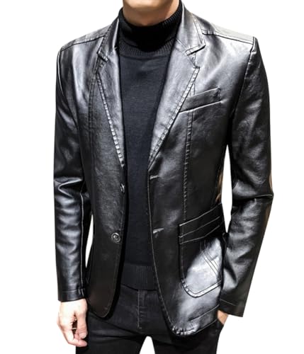 Oanviso Lederjacke Herren Blazer Kunstleder Anzug Leder PU Sakkos Elegant Modisch Anzugjacke Motorrad Bikerjacke Freizeit Regular Fit Leder Jacken mit Reverskragen Männer A Schwarz 3XL von Oanviso