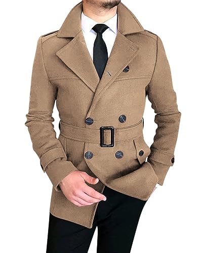 Oanviso Mantel Herren Trenchcoat Gürtel Mäntel Mittellang Jacken Wintermantel mit Revers Zweireihiger Knöpfen Arbeitsjacke Herbst Wollmantel Windbreaker Freizeitjacke Männer A Khaki M von Oanviso