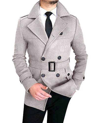 Oanviso Mantel Herren Trenchcoat mit Gürtel Mäntel Mittellang Jacken Wintermantel mit Revers Zweireihiger Knöpfen Arbeitsjacke Herbst Wollmantel Windbreaker Freizeitjacke Männer A Grau S von Oanviso