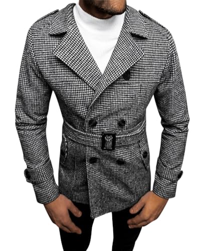 Oanviso Mantel Herren Trenchcoat mit Gürtel Mäntel Mittellang Jacken Wintermantel mit Revers Zweireihiger Knöpfen Arbeitsjacke Herbst Wollmantel Windbreaker Freizeitjacke Männer B Grau XS von Oanviso