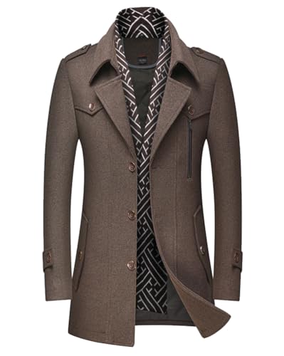 Oanviso Mantel Herren Trenchcoat mit Gürtel Mäntel Mittellang Jacken Wintermantel mit Revers Zweireihiger Knöpfen Arbeitsjacke Herbst Wollmantel Windbreaker Freizeitjacke Männer D Kaffee M von Oanviso