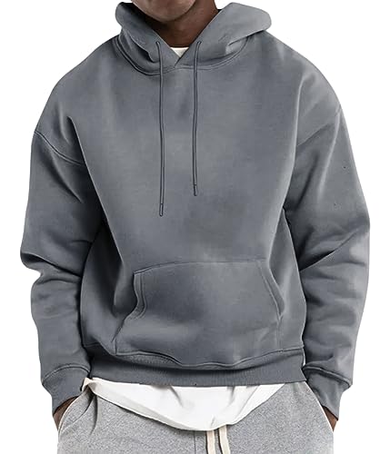 Oanviso Oversize Kapuzenpullover für Herren Kapuzen mit Kordelzug Sweatshirt Lässig Fitness Hoodie Basic Einfarbiger Sweatshirt Paar Sportbekleidung Langarm Kängurutasche Tops A Dunkelgrau L von Oanviso