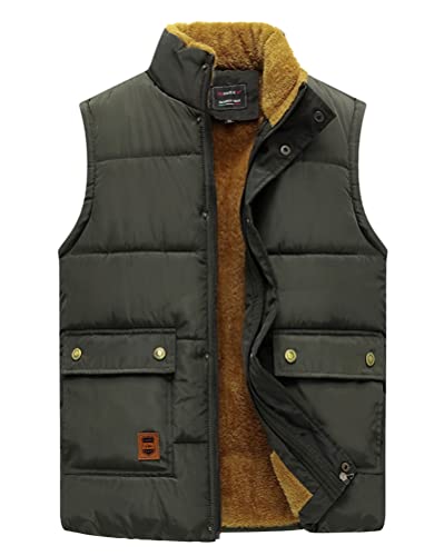 Oanviso Plüschweste Herren Stehkragen Ärmellos Weste Jacke Thermo Freizeitweste mit Reißverschluss Einfarbig Steppweste Multiple Pockets Übergangsjacke Vintage Arbeitsweste Winterwesten A Grün XL von Oanviso