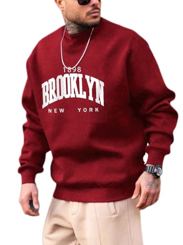 Oanviso Pullover Herren Drucken Vintage Bluse Langarmshirt Lässiges Mode Tops Oberteil Männer Hip Hop Pullover Streetwear Sweatshirts Einfarbig Sweatshirt Herbst A Rot 3XL von Oanviso