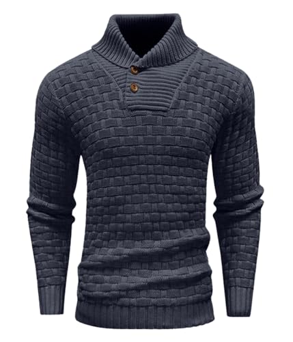 Oanviso Pullover Herren Slim Fit Feinstrick Rollkragen Winter Warm Basic Strickpullover Zopfmuster Winterpullover Stehkragen Rolli Pulli Strick Sweater Freizeit Männer Langarmshirt Schwarz XS von Oanviso