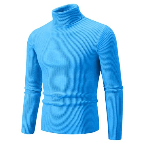 Oanviso Rollkragenpullover Herren Klassischer Einfarbiger Pullover Vertikaler Faden Strickpullover Slim Fit Warm Pulli Casual Langarm Sweatshirt Bequemer Herbst und Winterpullover A Hellblau XL von Oanviso