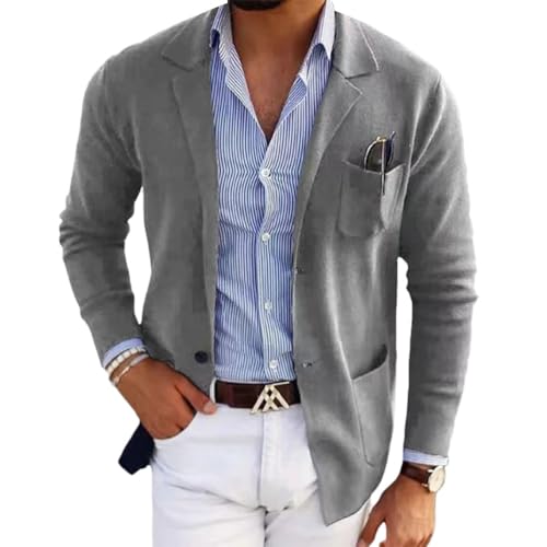 Oanviso Sakko Blazer Herren Slim Fit Business Anzugjacke Dünner Blazer Hochzeit Sportmäntel Männer Mode Alltagsanzüge Vintage Einfarbig Sakkos Große Größe A Hellgrau 3XL von Oanviso