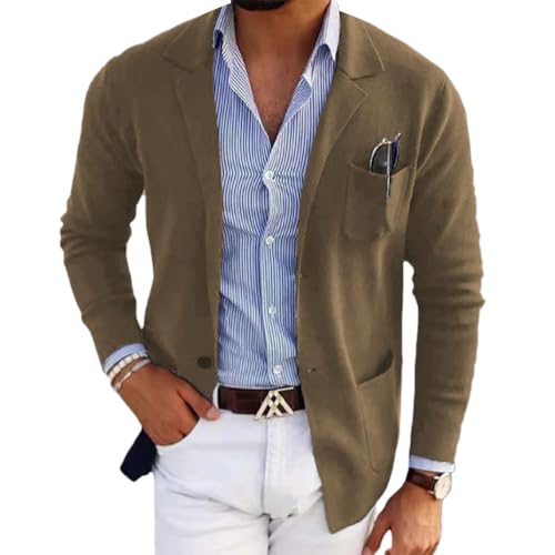 Oanviso Sakko Blazer Herren Slim Fit Business Anzugjacke Dünner Blazer Hochzeit Sportmäntel Männer Mode Alltagsanzüge Vintage Einfarbig Sakkos Große Größe A Khaki M von Oanviso
