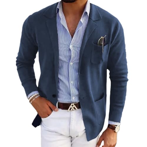 Oanviso Sakko Blazer Herren Slim Fit Business Anzugjacke Dünner Blazer Hochzeit Sportmäntel Männer Mode Alltagsanzüge Vintage Einfarbig Sakkos Große Größe A Marine 3XL von Oanviso