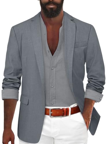 Oanviso Sakko Blazer Herren Slim Fit Freizeit Business Anzugjacke Dünner Blazer Hochzeit Männer Chic Mantel Alltagsanzüge Vintage Einfarbig Sakkos Große Größe A Grau 3XL von Oanviso