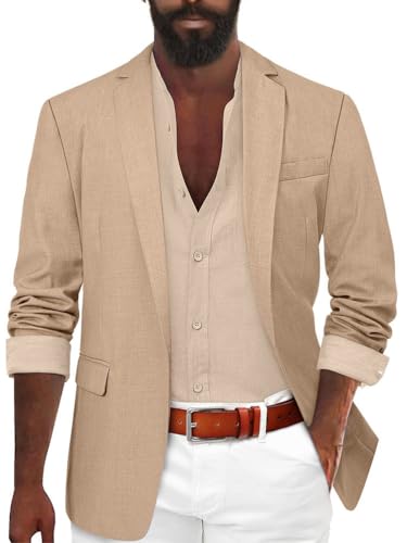 Oanviso Sakko Blazer Herren Slim Fit Freizeit Business Anzugjacke Dünner Blazer Hochzeit Männer Chic Mantel Alltagsanzüge Vintage Einfarbig Sakkos Große Größe A Khaki M von Oanviso