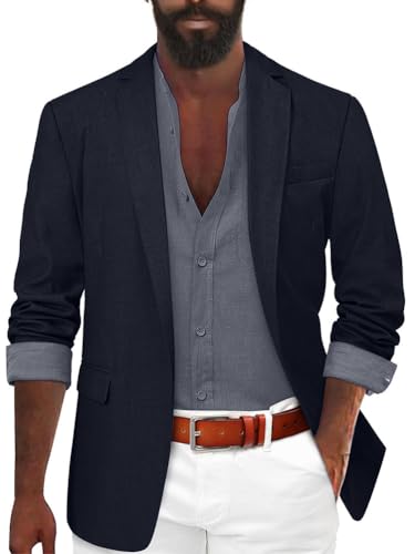 Oanviso Sakko Blazer Herren Slim Fit Freizeit Business Anzugjacke Dünner Blazer Hochzeit Männer Chic Mantel Alltagsanzüge Vintage Einfarbig Sakkos Große Größe A Marine 3XL von Oanviso